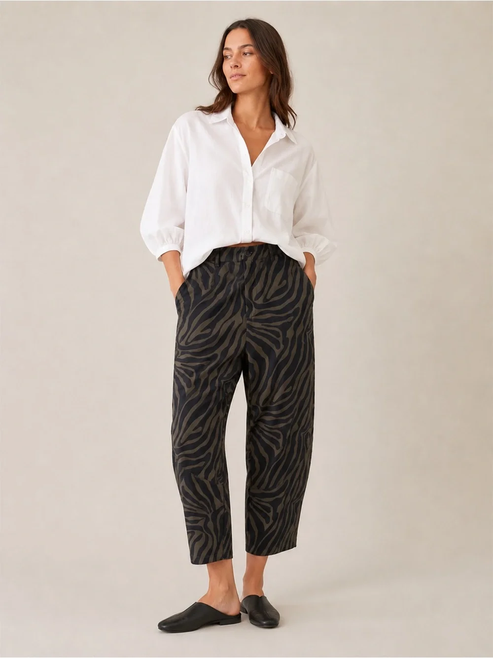 Ruti - Zebra Print Barrel Leg Cropped Pants